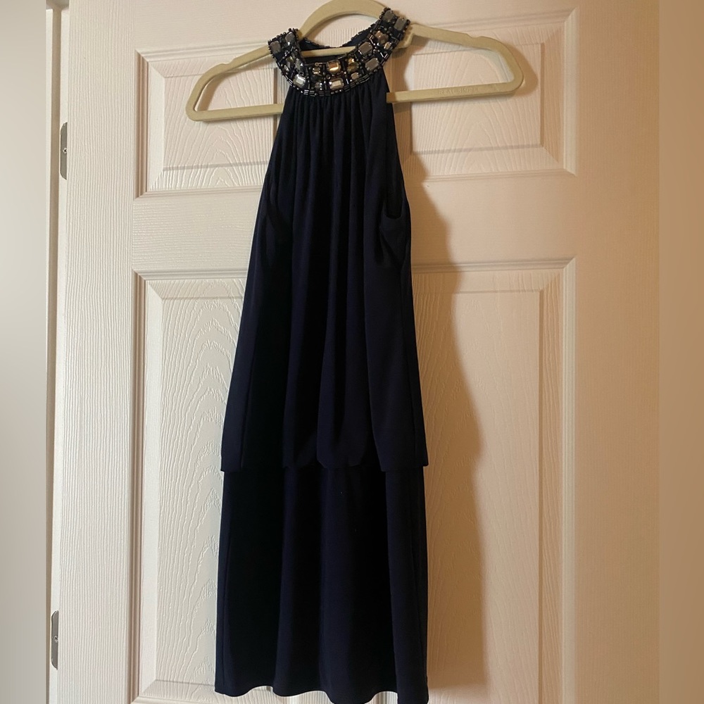 Xscape Halter Dress- Navy - Picture 7 of 8